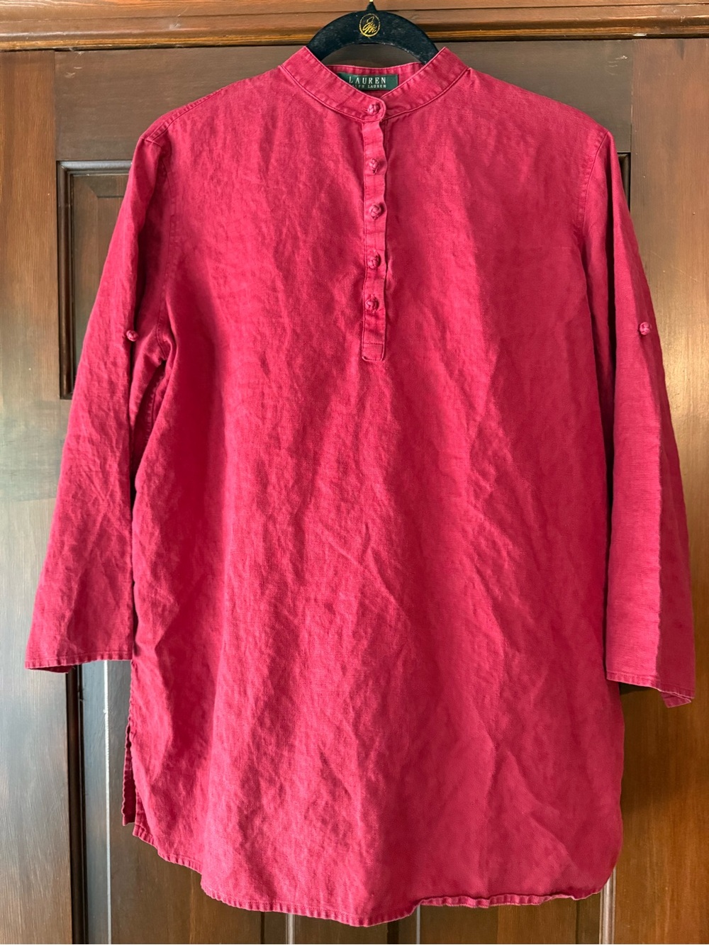 Lauren Ralph Lauren Crimson Red Mandarin Collar Button-Front Shirt
